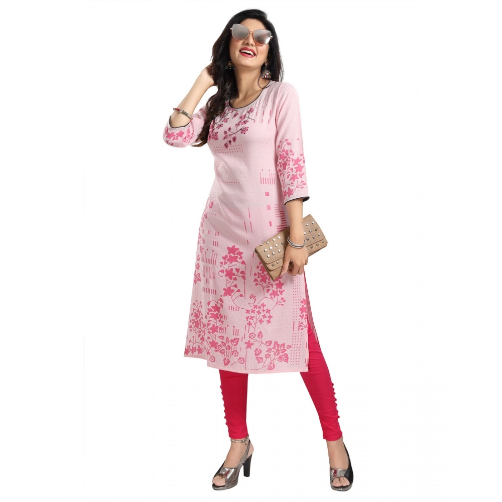 Generic Women's 3/4th Sleeve Viscose Blend Tunic Long Kurti (Pink)