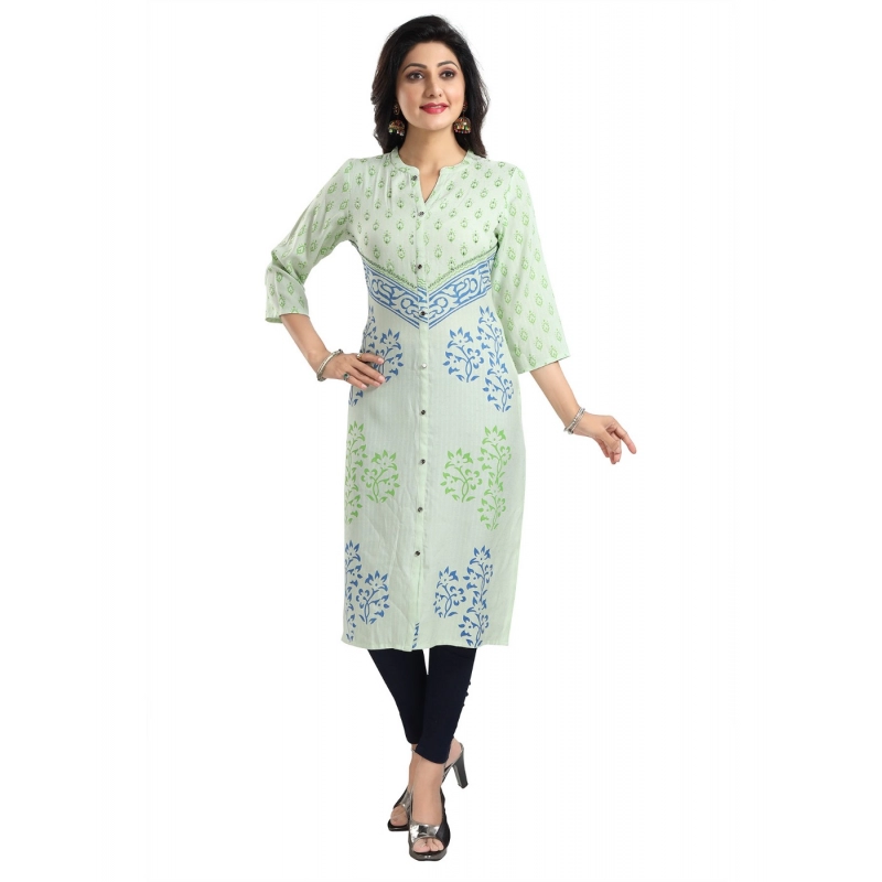 Women's 3/4th Sleeve Viscose Blend Tunic Long Kurti (Green) Women's 3/4th Sleeve Viscose Blend Tunic Long Kurti (Green)