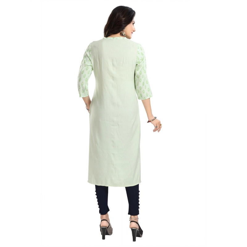 Women's 3/4th Sleeve Viscose Blend Tunic Long Kurti (Green) Women's 3/4th Sleeve Viscose Blend Tunic Long Kurti (Green)