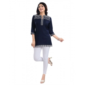Generic Women's 3/4th Sleeve Viscose Tunic Short Top (Blue)