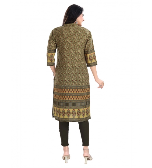 Generic Women's 3/4th Sleeve Cotton Blend Tunic Long Kurti (Yellow)