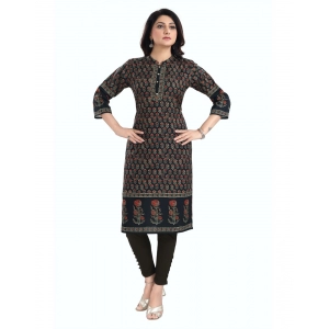 Generic Women's 3/4th Sleeve Cotton Blend Tunic Long Kurti (Black) Generic Women's 3/4th Sleeve Cotton Blend Tunic Long Kurti (Black)