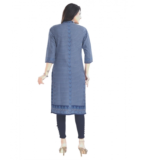Generic Women's 3/4th Sleeve Cotton Blend Tunic Long Kurti (Blue)