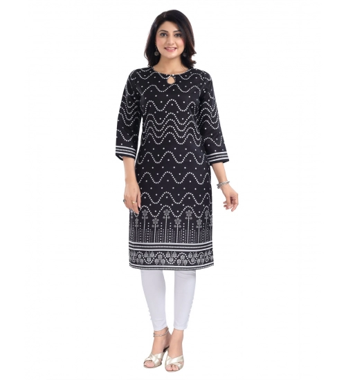 Generic Women's 3/4th Sleeve Cotton Blend Tunic Long Kurti (Black)