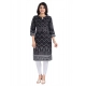 Generic Women's 3/4th Sleeve Cotton Blend Tunic Long Kurti (Black)