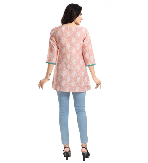 Generic Women's 3/4th Sleeve Viscose Blend Tunic Short Top (Orange)