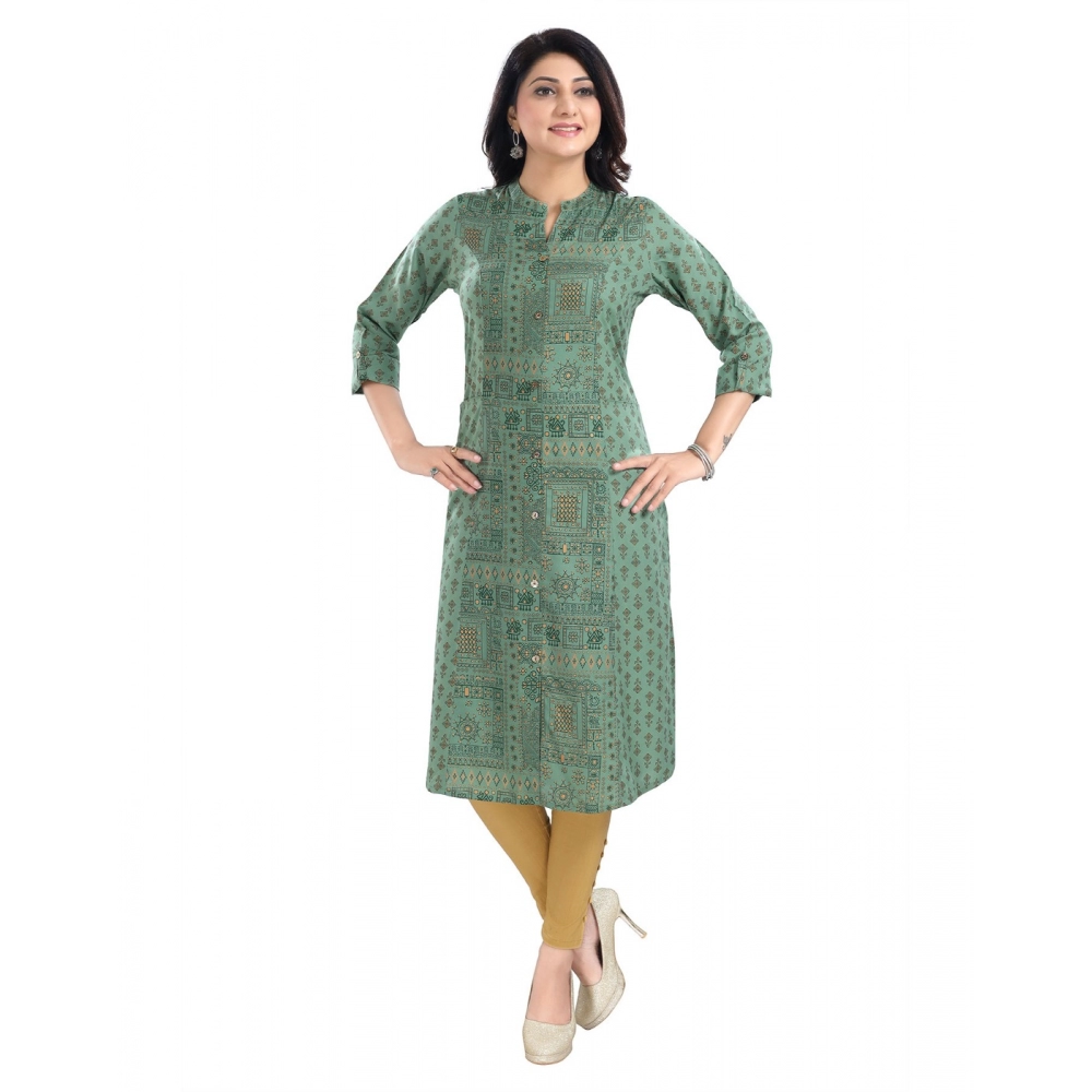 Generic Women's 3/4th Sleeve Viscose Tunic Long Kurti (Green)