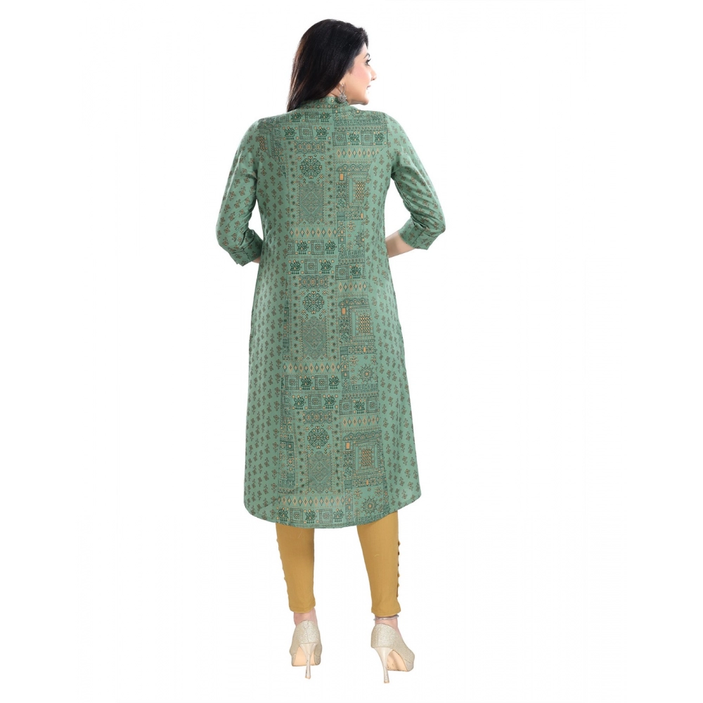 Generic Women's 3/4th Sleeve Viscose Tunic Long Kurti (Green)