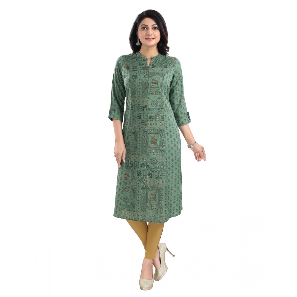 Generic Women's 3/4th Sleeve Viscose Tunic Long Kurti (Green)