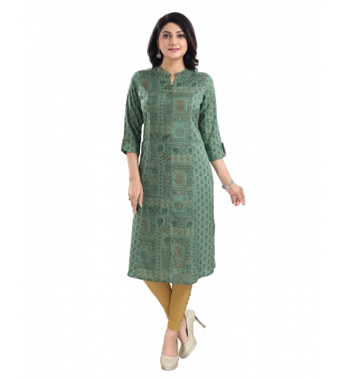 Generic Women's 3/4th Sleeve Viscose Tunic Long Kurti (Green)