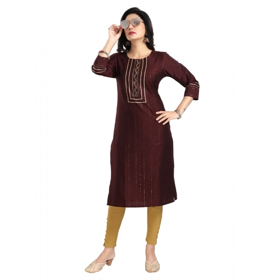 Generic Women's 3/4th Sleeve Silk Blend Tunic Long Kurti (Brown) Generic Women's 3/4th Sleeve Silk Blend Tunic Long Kurti (Brown)
