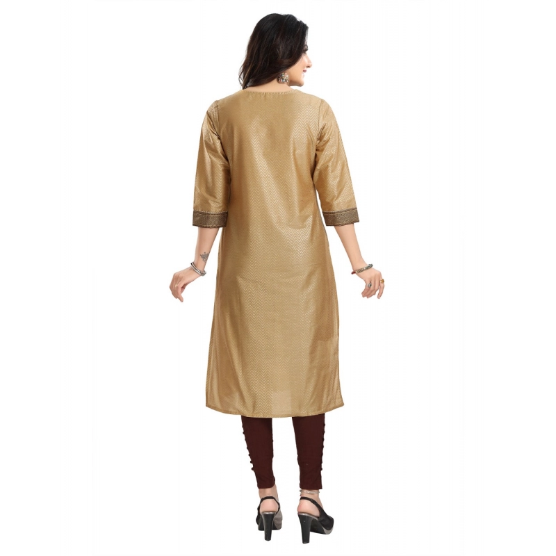 Women's 3/4th Sleeve Silk Blend Tunic Long Kurti (Beige) Women's 3/4th Sleeve Silk Blend Tunic Long Kurti (Beige)