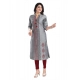 Generic Women's 3/4th Sleeve Silk Blend Tunic Long Kurti (Grey)