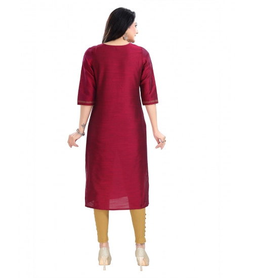Generic Women's 3/4th Sleeve Silk Blend Tunic Long Kurti (Majenta)