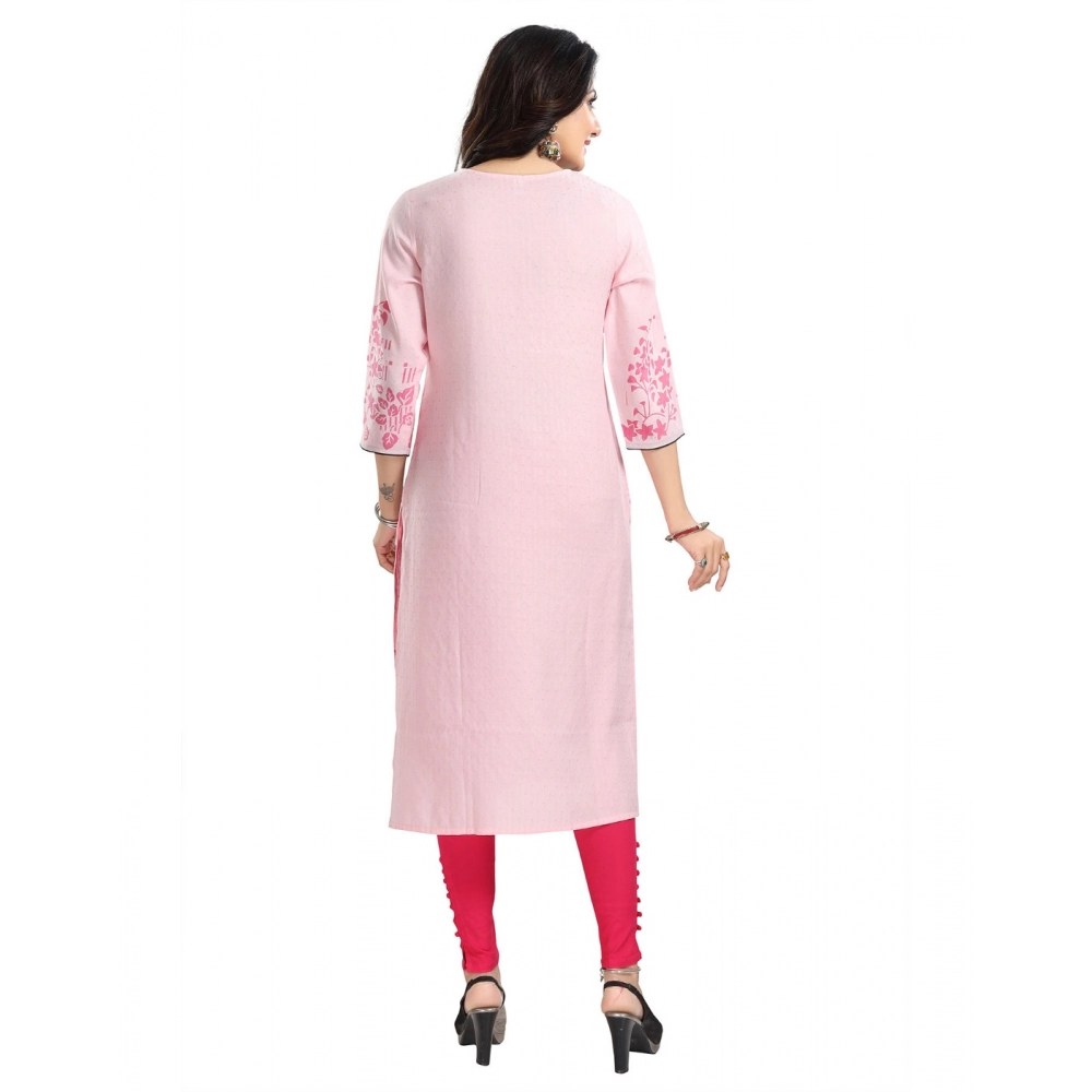 Generic Women's 3/4th Sleeve Viscose Blend Tunic Long Kurti (Pink)