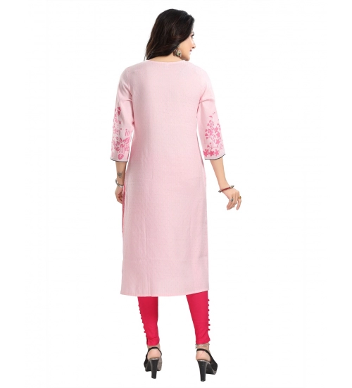 Generic Women's 3/4th Sleeve Viscose Blend Tunic Long Kurti (Pink)
