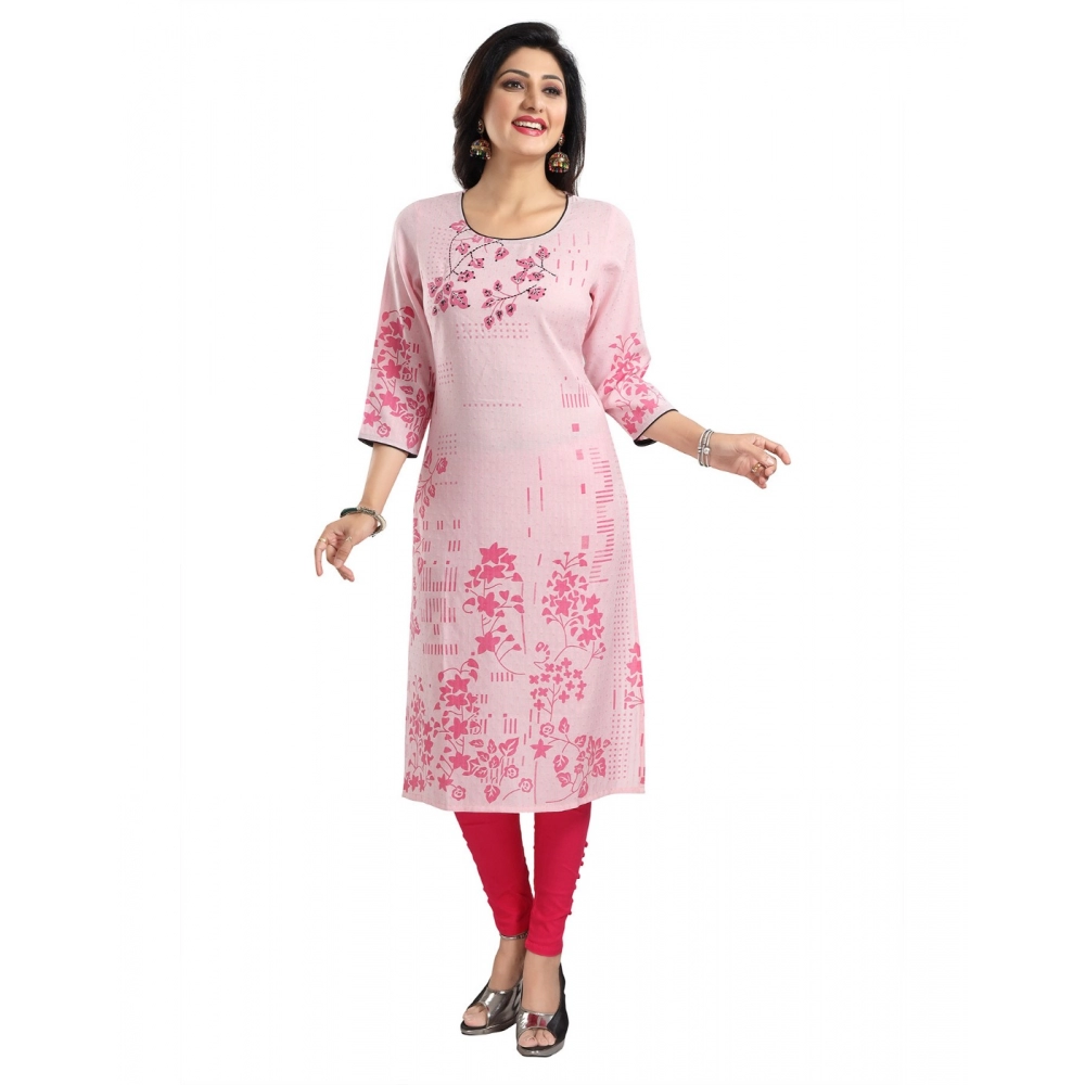 Generic Women's 3/4th Sleeve Viscose Blend Tunic Long Kurti (Pink)