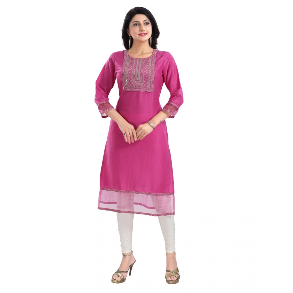 Generic Women's 3/4th Sleeve Silk Blend Tunic Long Kurti (Purple)