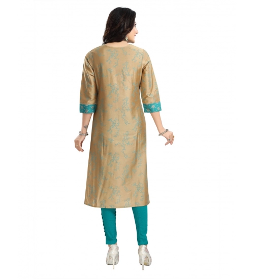 Generic Women's 3/4th Sleeve Silk Blend Tunic Long Kurti (Beige)