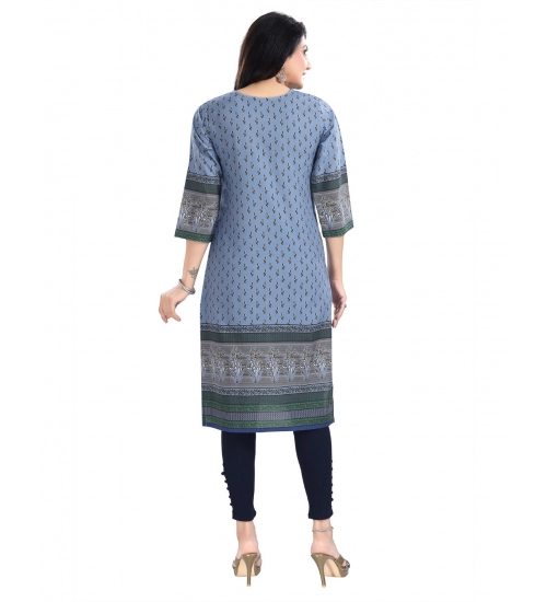 Generic Women's 3/4th Sleeve Cotton Blend Tunic Long Kurti (Blue)