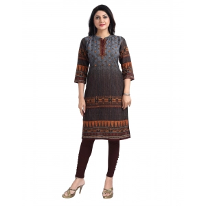 Generic Women's 3/4th Sleeve Cotton Blend Tunic Long Kurti (Brown) Generic Women's 3/4th Sleeve Cotton Blend Tunic Long Kurti (Brown)