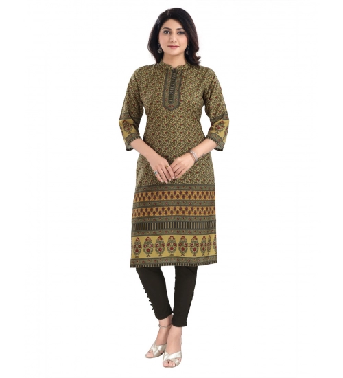 Generic Women's 3/4th Sleeve Cotton Blend Tunic Long Kurti (Yellow)