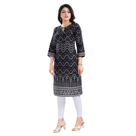 Generic Women's 3/4th Sleeve Cotton Blend Tunic Long Kurti (Black) Generic Women's 3/4th Sleeve Cotton Blend Tunic Long Kurti (Black)