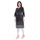 Generic Women's 3/4th Sleeve Cotton Blend Tunic Long Kurti (Black)