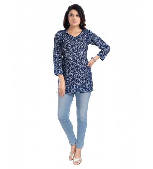 Generic Women's 3/4th Sleeve Summer Cool Tunic Short Top (Blue)