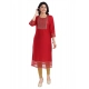 Generic Women's 3/4th Sleeve Silk Blend Tunic Long Kurti (Red)
