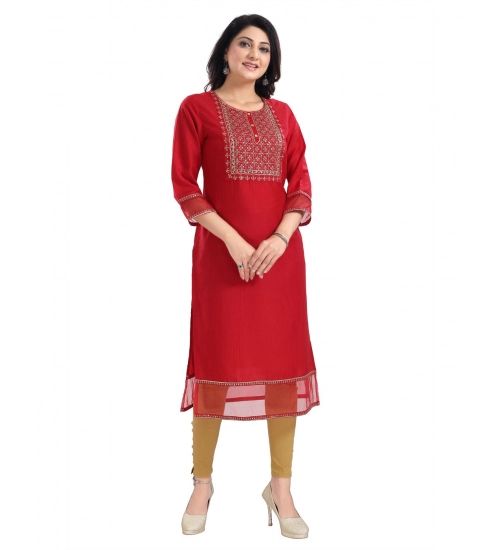 Generic Women's 3/4th Sleeve Silk Blend Tunic Long Kurti (Red)
