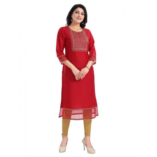 Generic Women's 3/4th Sleeve Silk Blend Tunic Long Kurti (Red)