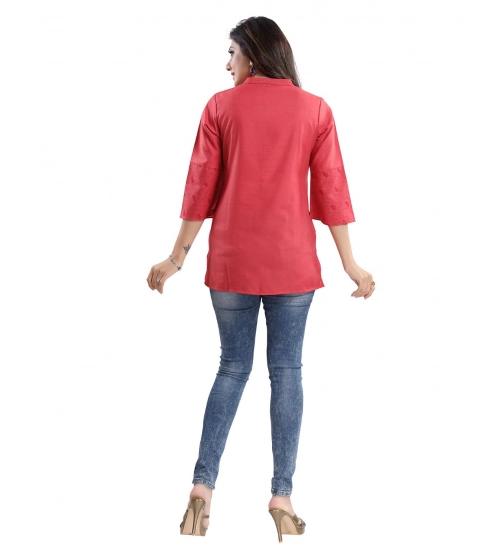 Generic Women's 3/4th Sleeve Polyester Blend Tunic Short Top (Red)