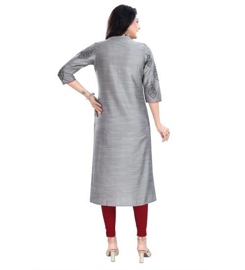 Generic Women's 3/4th Sleeve Silk Blend Tunic Long Kurti (Grey)