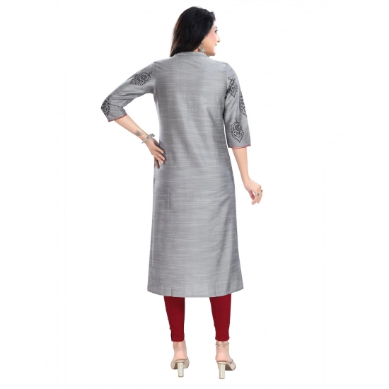 Generic Women's 3/4th Sleeve Silk Blend Tunic Long Kurti (Grey) Generic Women's 3/4th Sleeve Silk Blend Tunic Long Kurti (Grey)