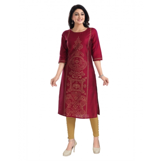 Generic Women's 3/4th Sleeve Silk Blend Tunic Long Kurti (Majenta) Generic Women's 3/4th Sleeve Silk Blend Tunic Long Kurti (Majenta)