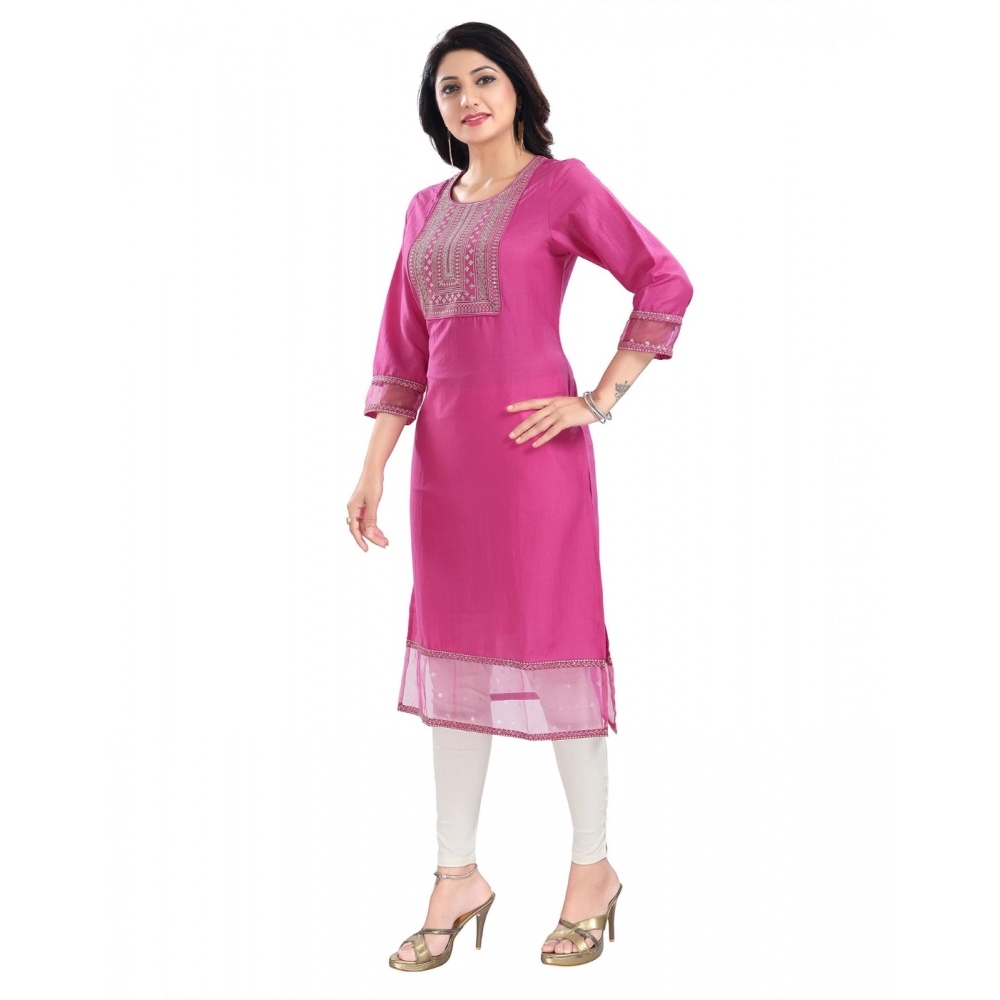Generic Women's 3/4th Sleeve Silk Blend Tunic Long Kurti (Purple)
