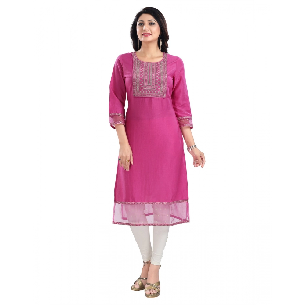 Generic Women's 3/4th Sleeve Silk Blend Tunic Long Kurti (Purple)