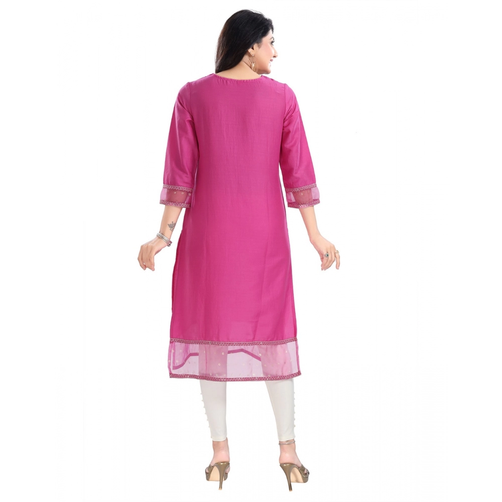 Generic Women's 3/4th Sleeve Silk Blend Tunic Long Kurti (Purple)