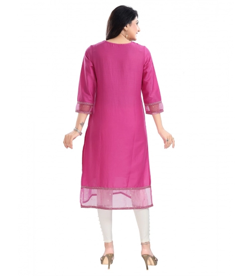 Generic Women's 3/4th Sleeve Silk Blend Tunic Long Kurti (Purple)