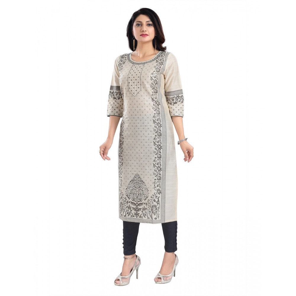 Generic Women's 3/4th Sleeve Silk Blend Tunic Long Kurti (Beige)