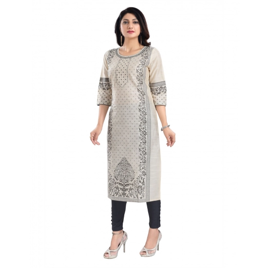 Generic Women's 3/4th Sleeve Silk Blend Tunic Long Kurti (Beige) Generic Women's 3/4th Sleeve Silk Blend Tunic Long Kurti (Beige)