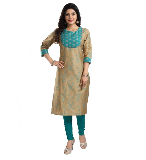 Generic Women's 3/4th Sleeve Silk Blend Tunic Long Kurti (Beige)