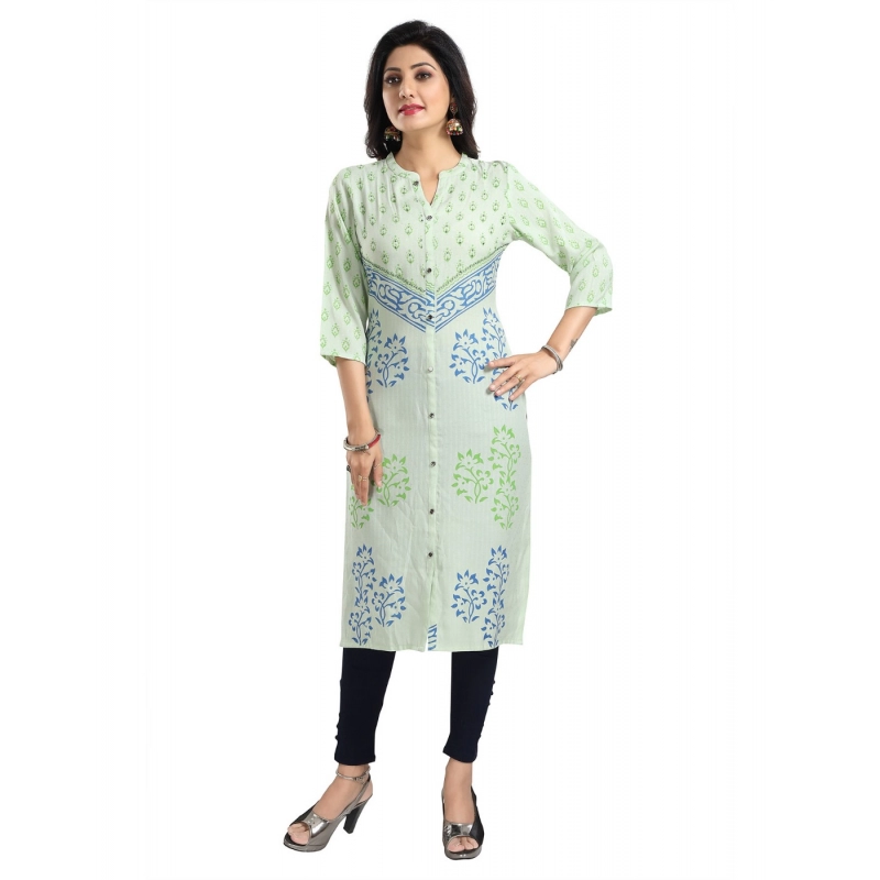 Women's 3/4th Sleeve Viscose Blend Tunic Long Kurti (Green) Women's 3/4th Sleeve Viscose Blend Tunic Long Kurti (Green)