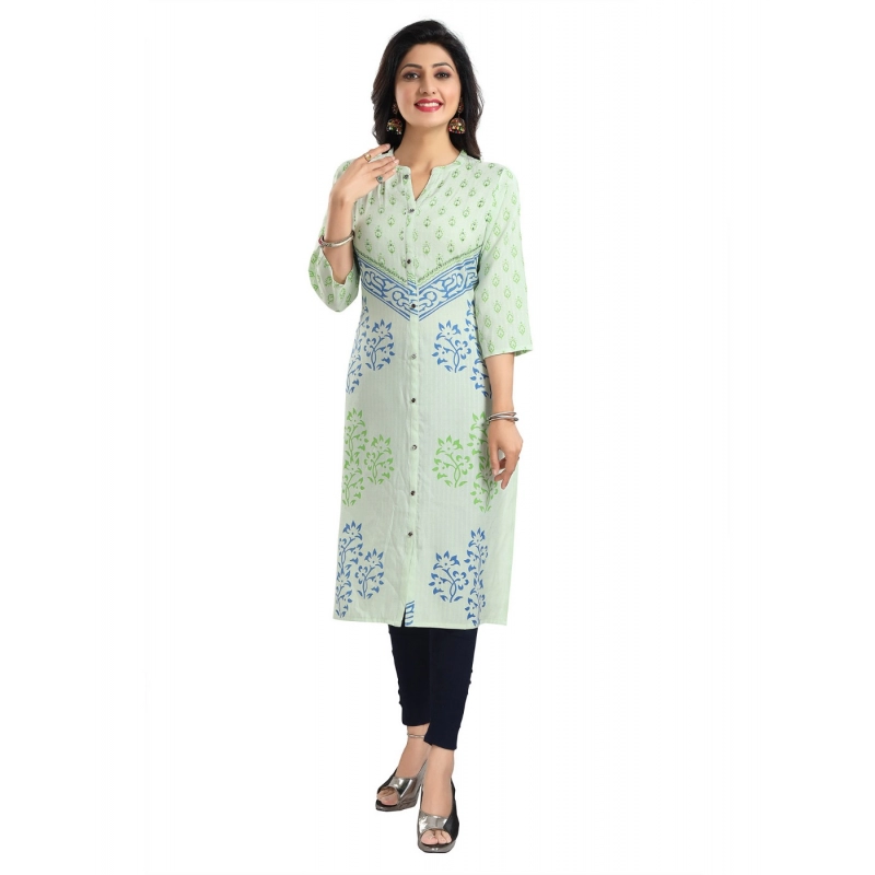Women's 3/4th Sleeve Viscose Blend Tunic Long Kurti (Green) Women's 3/4th Sleeve Viscose Blend Tunic Long Kurti (Green)