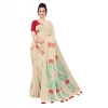 Generic Women's Georgette Floral Hand Printed Sarees (Beige, 5-6 Mtrs)