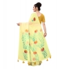 Generic Women's Georgette Floral Hand Printed Sarees (Yellow, 5-6 Mtrs)