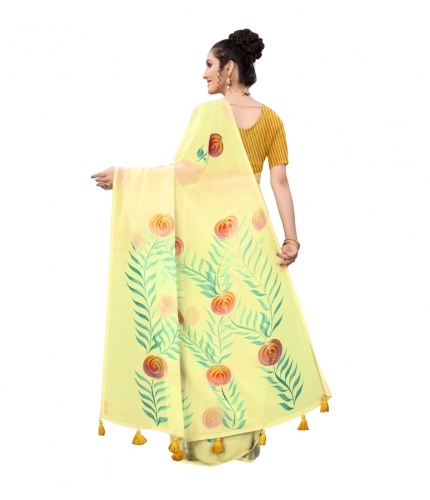Generic Women's Georgette Floral Hand Printed Sarees (Yellow, 5-6 Mtrs) Generic Women's Georgette Floral Hand Printed Sarees (Yellow, 5-6 Mtrs)
