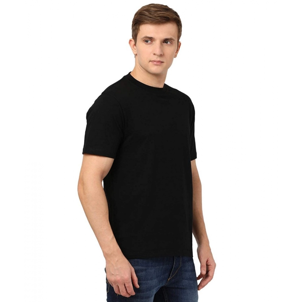 Men's Half Sleeve Round Neck Polyester T Shirt (Black)
