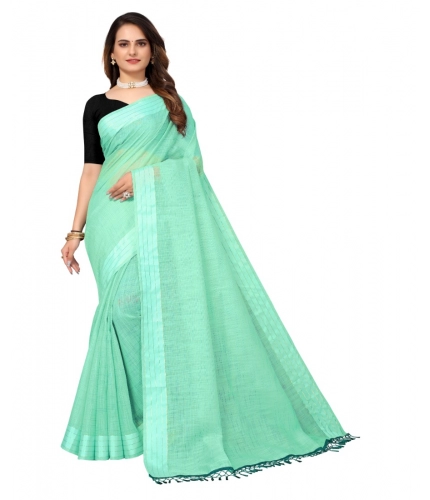 Generic Women's Cotton Blend Slub Pattern Sarees (Rama, 5-6 Mtrs)
